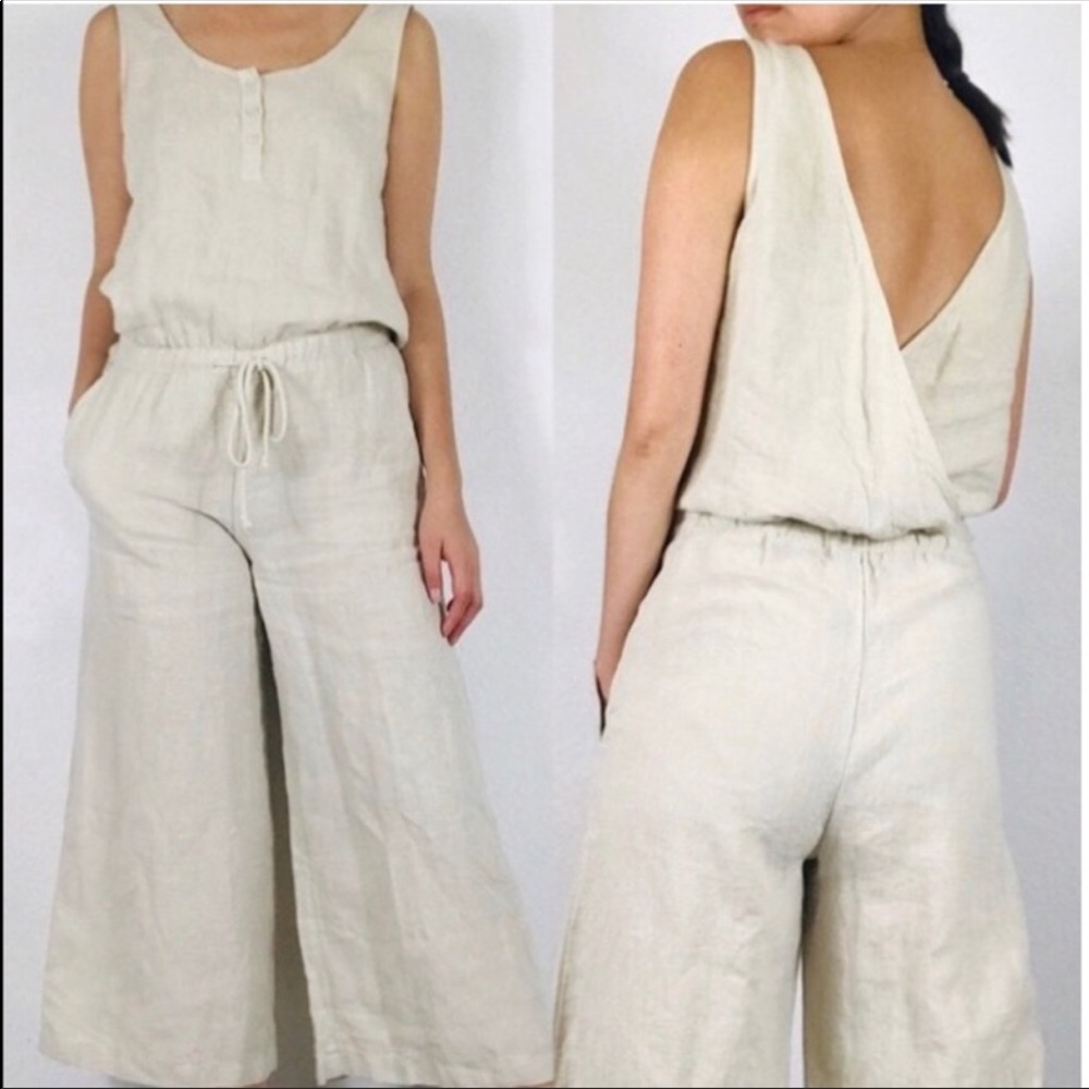 Anthro Cloth & Stone Khaki Linen Jumpsuit NWT
